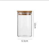 Glass Storage Jar with Wooden Lid(6.5*12CM) for organizing kitchen essentials and adding a stylish touch.